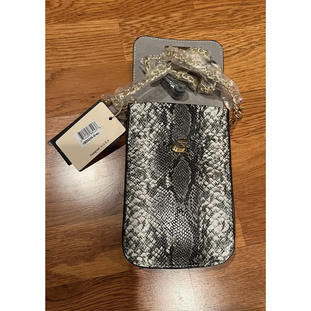 Mellow World Phone Holder Handbag Purse Snakeskin Color W/ Gold Chain Handle NWT